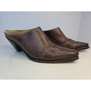 Charlie 1 Horse by Lucchese Western Embroidered Brown Leather Mules Sz 7 B